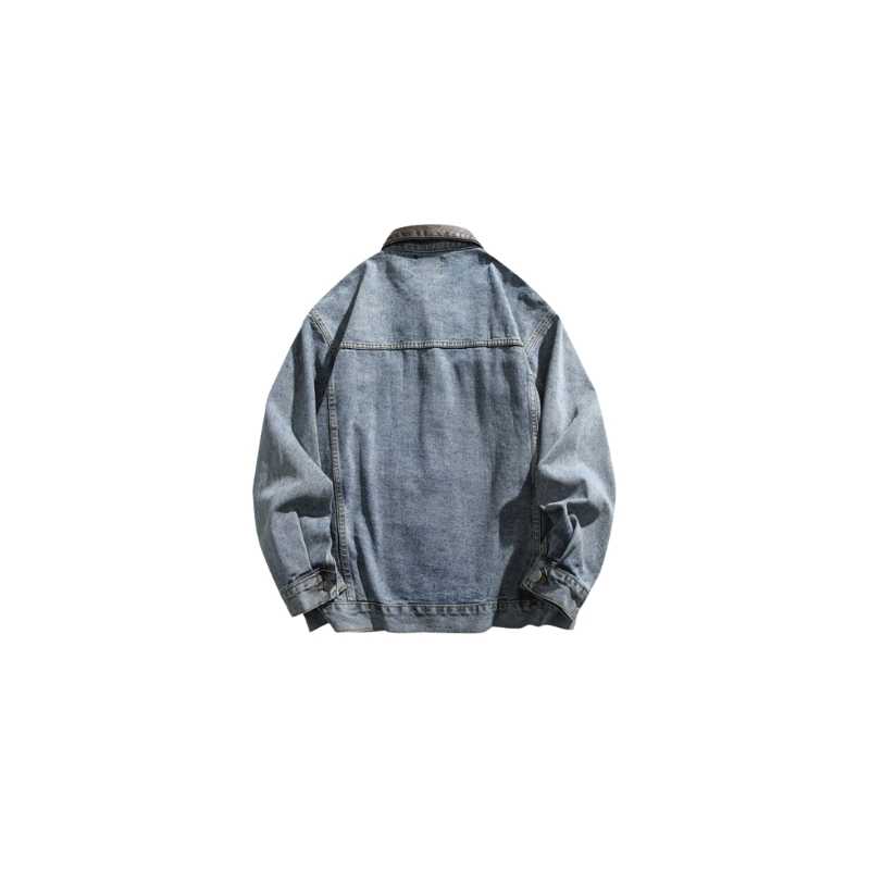 Jeera 168 Jeera168 |Blue Brown Stand Collar Denim Jacket (พรีออเดอร์) - view 2