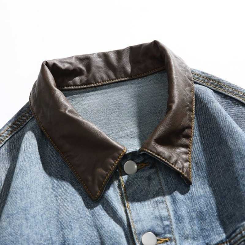 Jeera 168 Jeera168 |Blue Brown Stand Collar Denim Jacket (พรีออเดอร์) - view 4