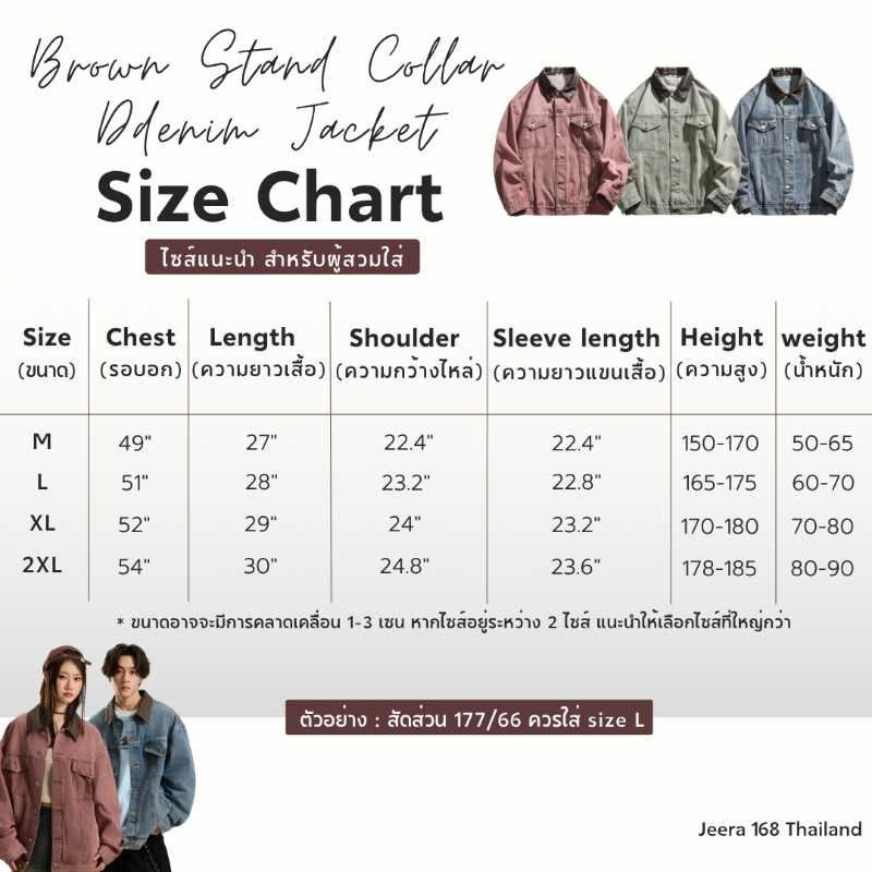 Jeera 168 Jeera168 |Pink Brown Stand Collar Denim Jacket (พรีออเดอร์) - view 4