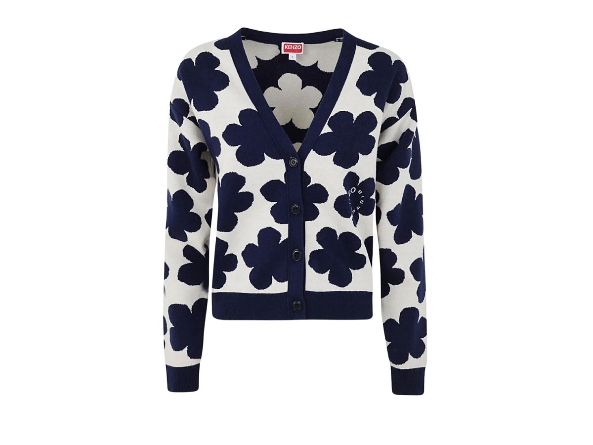 Kenzo Boke Flower Cardigan Ecru Navy