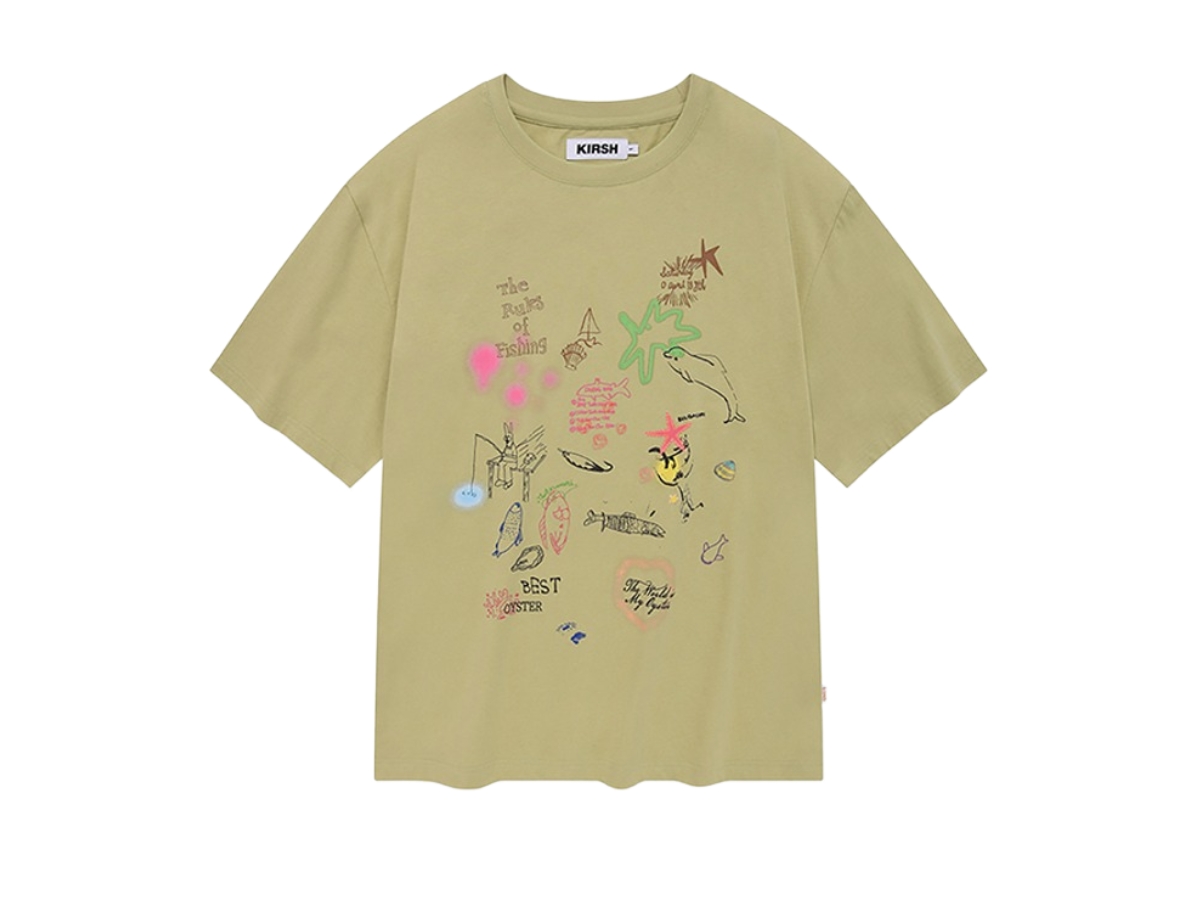 ★KIRSH★ Fishing People Graphic Loose Fit T-Shirt White Kids Bright White Short-Sleeve Quick-Dry Fishing T-Shirt