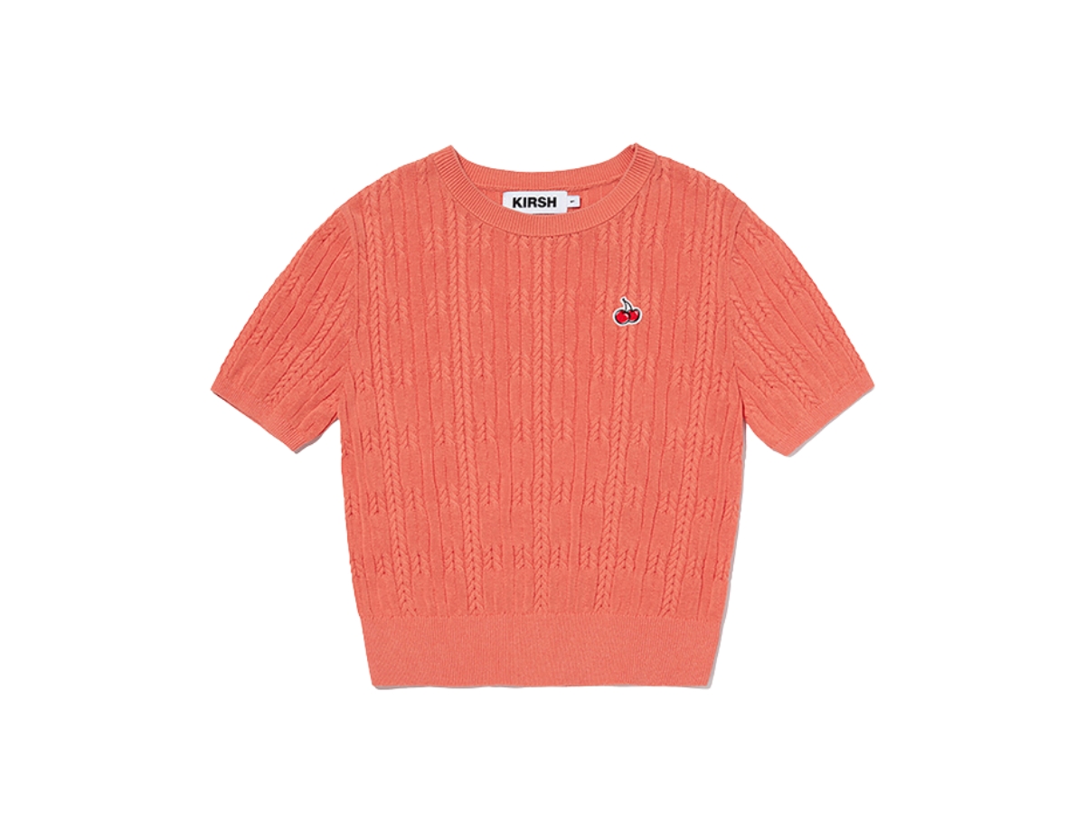 KIRSH Small Cherry Cable Crop Short Sleeve Knit Orange
