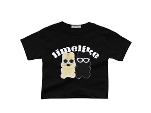 LIMELIKE LALA CROP BIG LOGO T-SHIRT [BLACK]