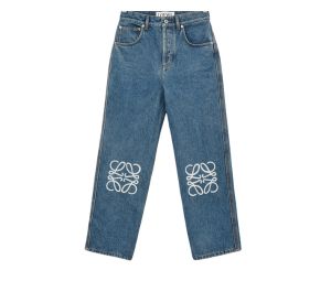 Loewe Anagram Cropped Jeans In Denim Mid Blue Denim