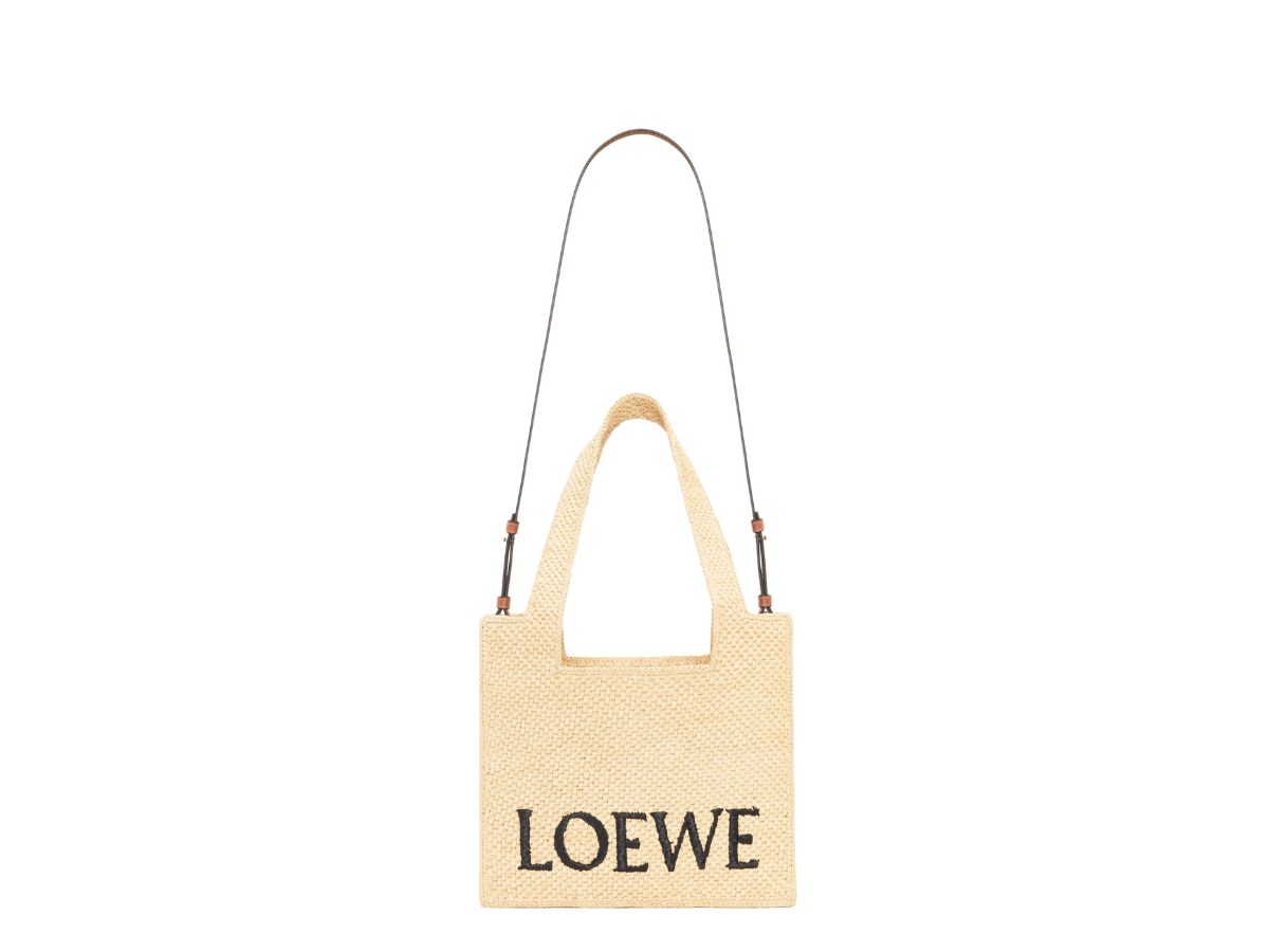 Loewe font raffia tote bag by Loewe