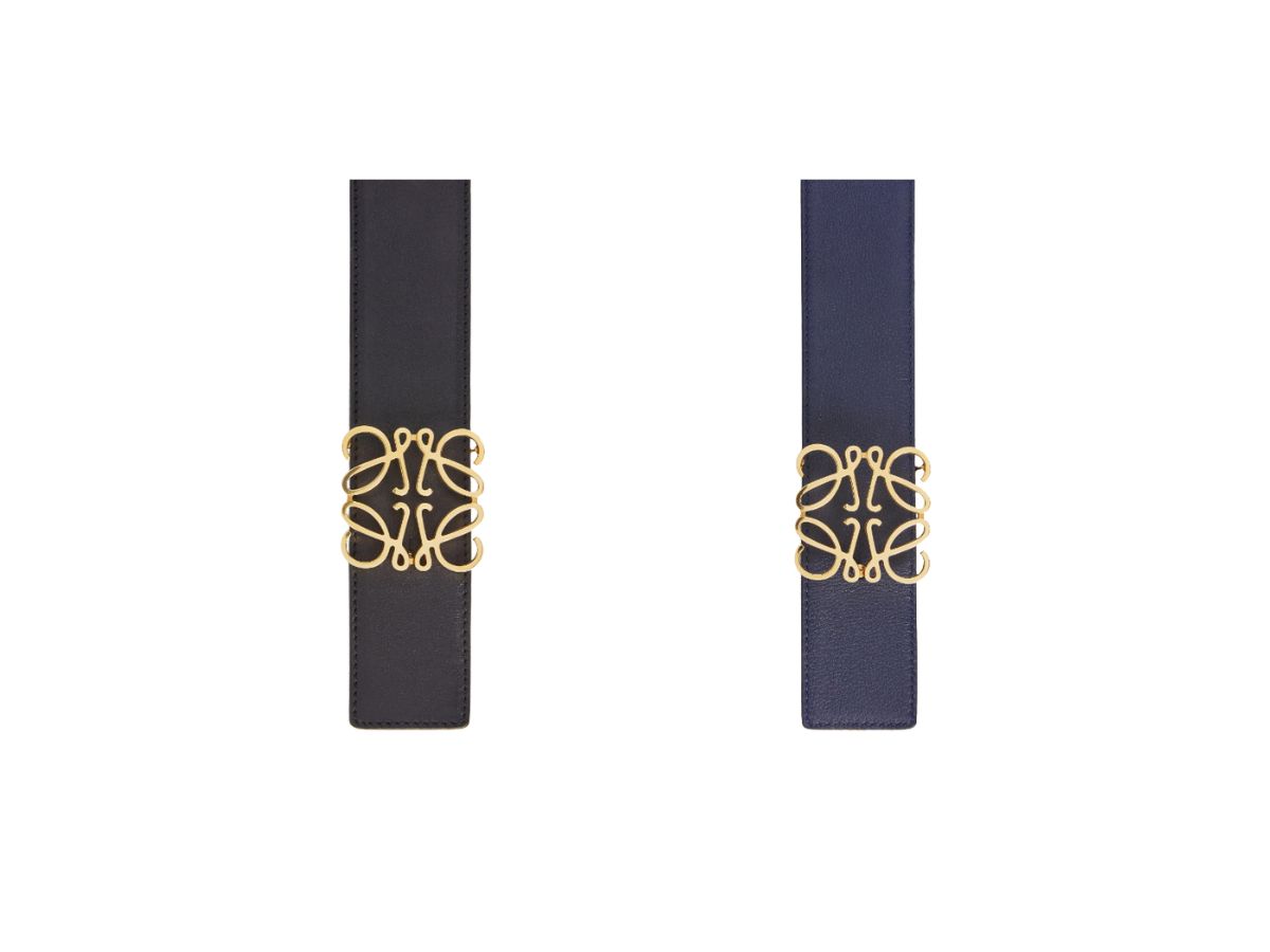 Loewe Anagram Smooth Calfskin Brass Belt Black Anagram-buckle reversible leather belt – LangShop main image 3