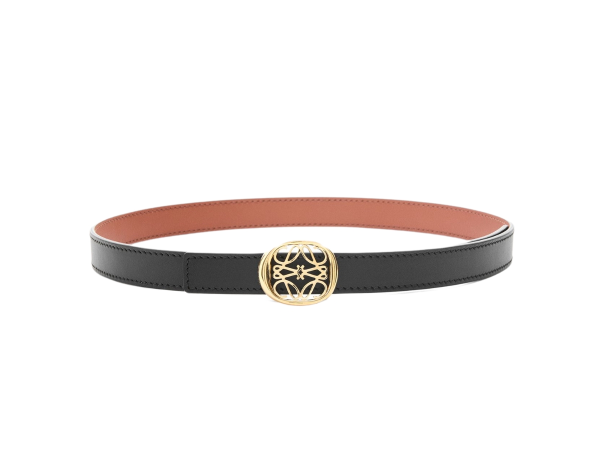 CC 30MM BELT IN STONE BLUE AND BLACK CALFSKIN WITH GOLD HARDWARE