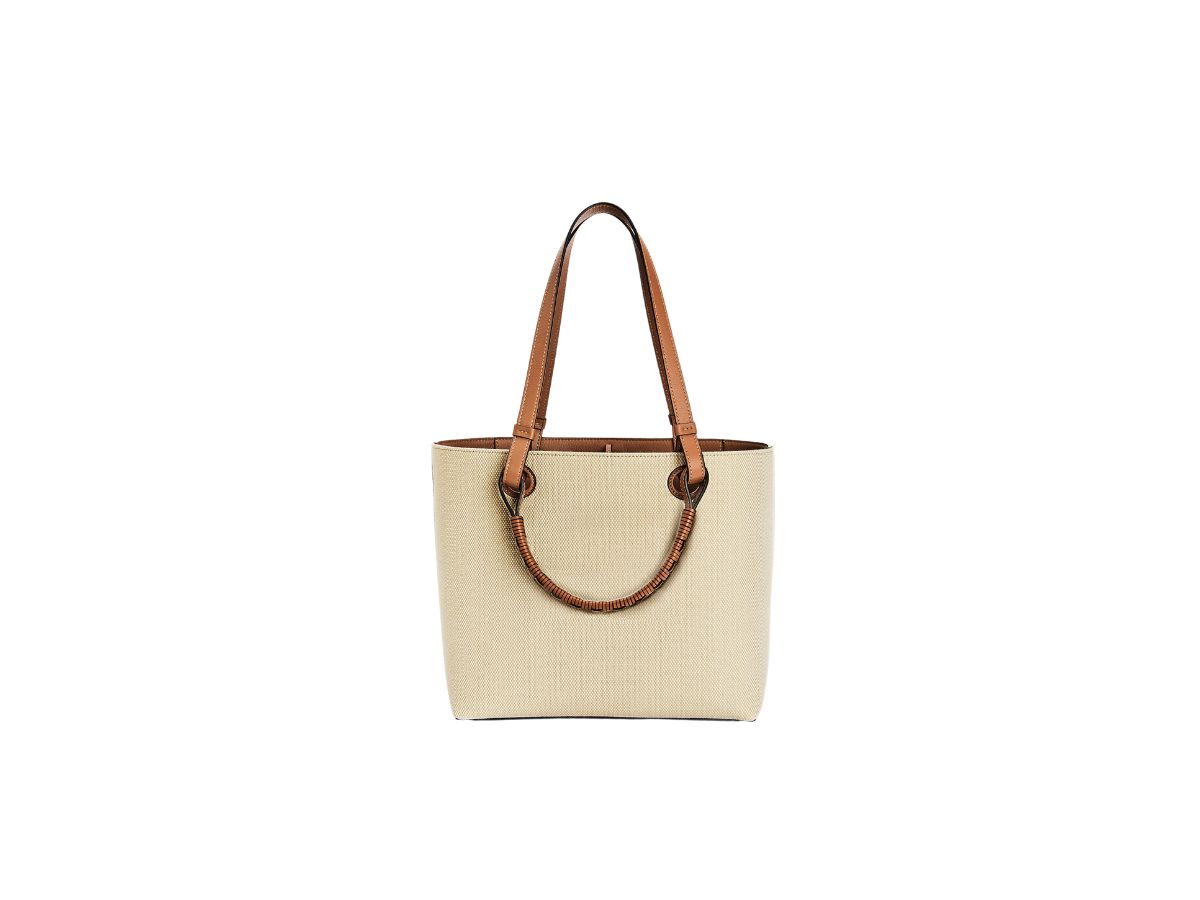 Loewe Small Anagram Tote Bag In Jacquard And Calfskin Ecru Tan