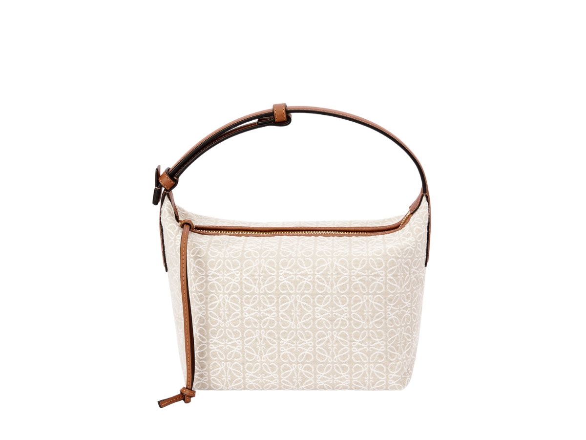 Small Anagram Tote bag in jacquard and calfskin Ecru/Tan - LOEWE