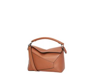 Loewe Small Puzzle Bag In Classic Calfskin With Palladium Metallic Tan