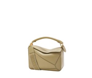 Buy Loewe Small Puzzle Bag In Satin Calfskin With Gold Metallic Clay Green at Sasom – Authentic and Ready to Ship