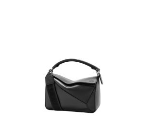 Buy Loewe Small Puzzle Bag In Satin Calfskin With Palladium Metallic Black at Sasom – Authentic and Ready to Ship