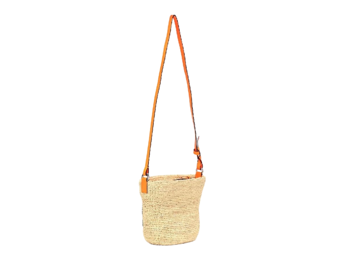 Loewe X Paula's Pochette Raffia And Leather Basket Bag In Natural/neon  Orange
