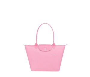 Longchamp Le Pliage Club Large Shoulder Bag In Canvas With Silver Color Metallic Hardware Pink