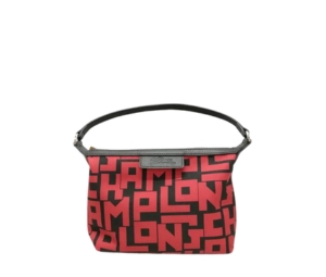 Longchamp Le Pliage LGP Clutch In Polyamide Canvas With Silver Hardware Red Black