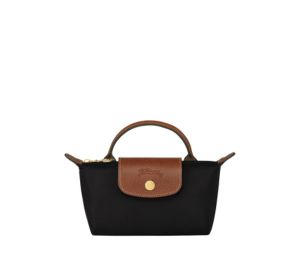 Longchamp Le Pliage Original Pouch With Handle In Recycled Canvas With Gold Hardware Black
