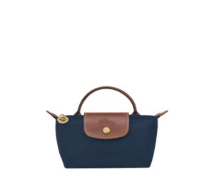 Longchamp Le Pliage Original Pouch With Handle In Recycled Canvas With Gold Hardware Navy