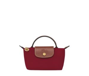 Longchamp Le Pliage Original Pouch With Handle In Recycled Canvas With Gold Hardware Red
