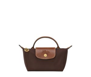 Longchamp Le Pliage Original Pouch With Handle In Recycled Canvas With Gold Hardware Ebony