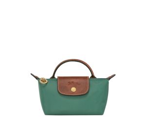 Longchamp Le Pliage Original Pouch With Handle In Recycled Canvas With Gold Hardware Sage