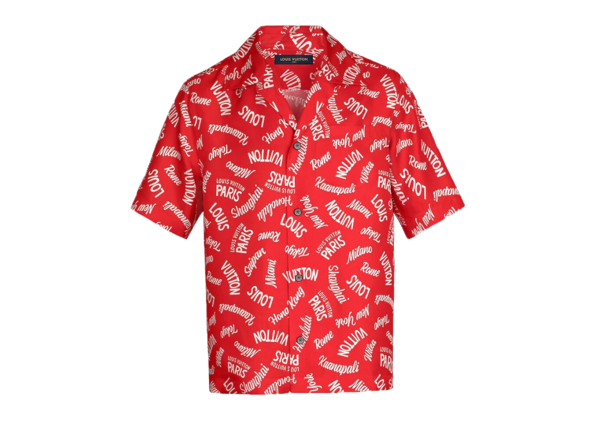 Louis Vuitton Red City Logo Printed Silk Hawaiian Shirt XXL Louis Vuitton