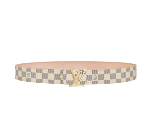 Buy Louis Vuitton Initials Damier Azur Belt 40MM In Canvas And Leather With Shiny Golden LV Buckle at Sasom – Authentic and Ready to Ship