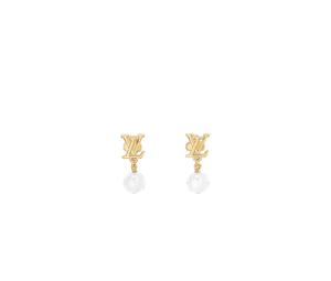 Louis Vuitton LV Iconic Louisa Earrings In Metal Gold-Color Finish With White Resin Pearls