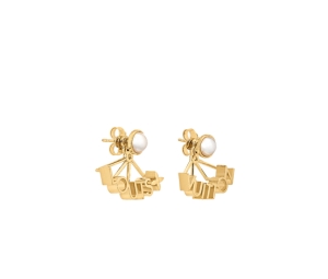 Louis Vuitton LV Spelling Earrings In Brass And Crystal With Monogram Flower