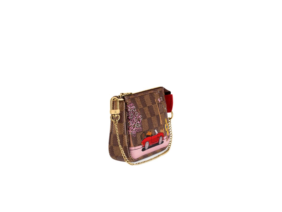 Louis Vuitton Mini Pochette Accessoires Damier Ebene Vivienne Paris Red  Lining for Women
