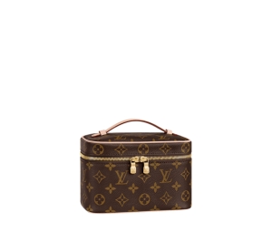 Louis Vuitton Nice Mini Toiletry Pouch In Monogram Coated Canvas With Gold-color Hardware Brown