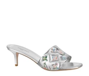 Louis Vuitton Revival Mule In Leather Outsole With Monogram-Embossed Metallic Lambskin Silver