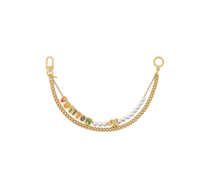 Buy Louis Vuitton Chain Belt In Gold Toned Finishing With Glass Pearls And Metallic Lettered Beads Multicolor at Sasom – Authentic and Ready to Ship