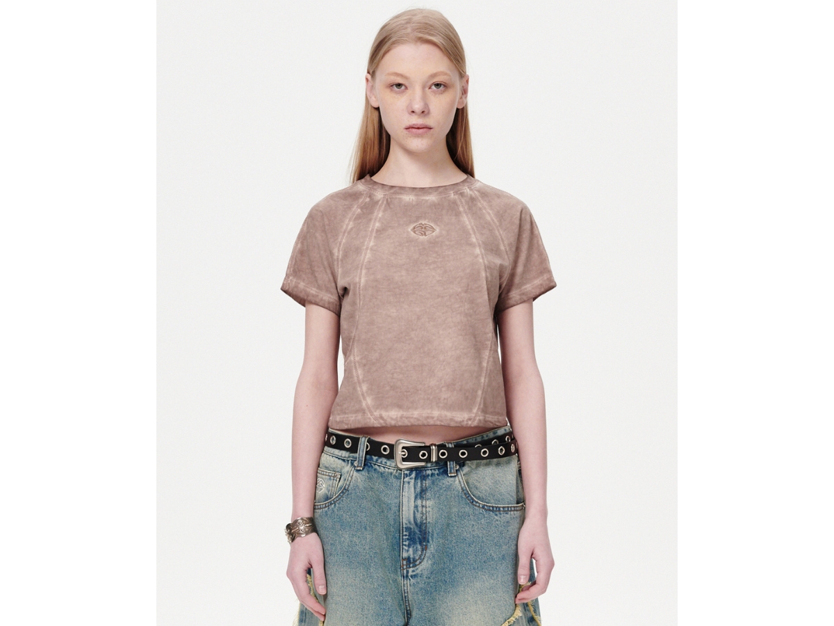 [ MAHAGRID]★24SS★韓国人気★CURVED SEAM CROP TEE CURVED SEAM CROP TEE[BEIGE] - MAHAGRID