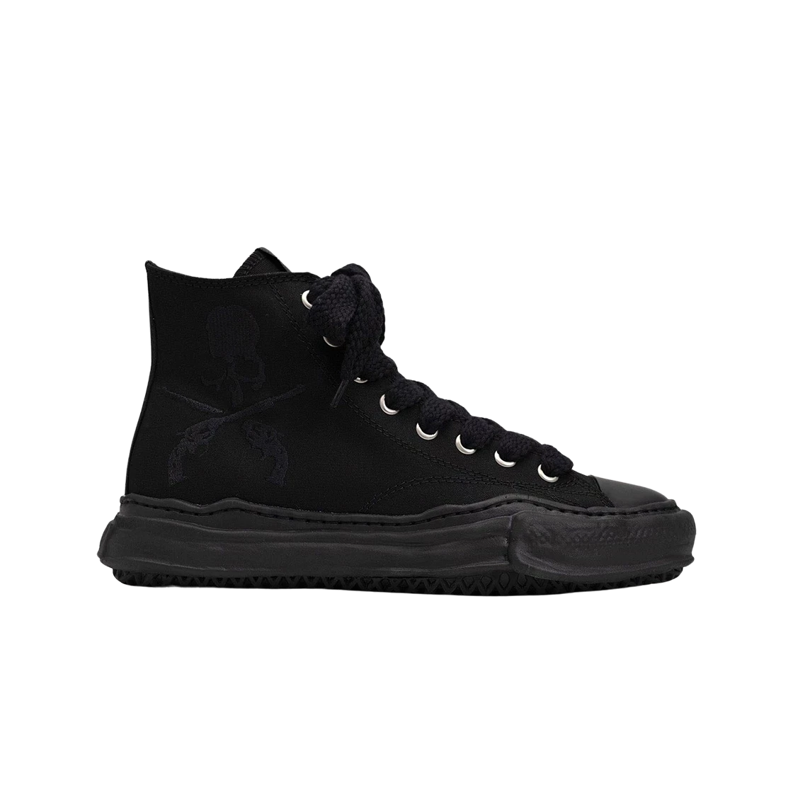 https://d2cva83hdk3bwc.cloudfront.net/maison-mihara-yasuhiro-x-mastermind-x-roar-peterson-og-sole-canvas-high-top-sneakers-black-2.jpg