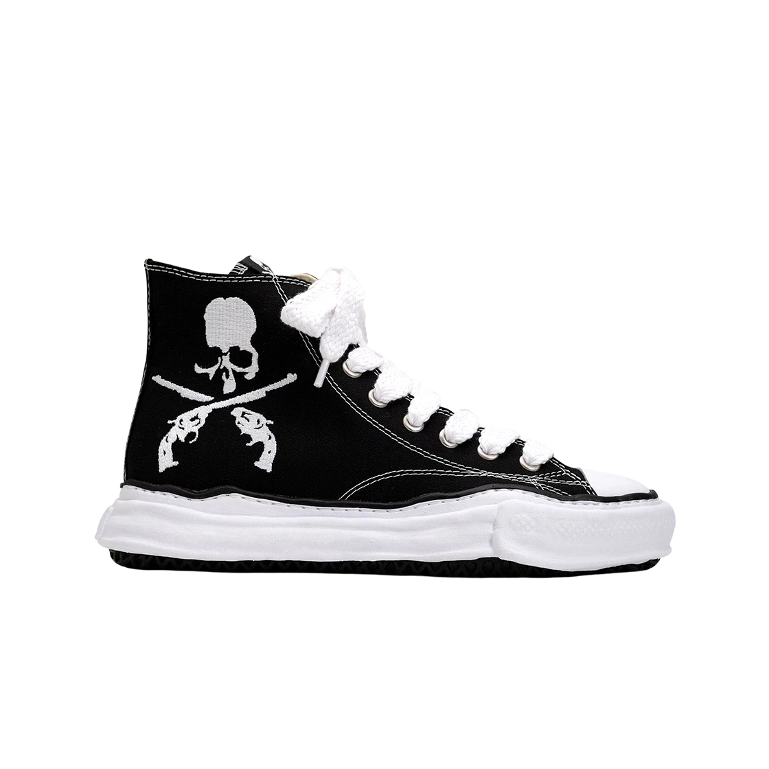 https://d2cva83hdk3bwc.cloudfront.net/maison-mihara-yasuhiro-x-mastermind-x-roar-peterson-og-sole-canvas-high-top-sneakers-black-white-2.jpg