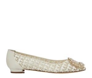 Buy Manolo Blahnik Hangisiflat Pearl White at Sasom – Authentic and Ready to Ship
