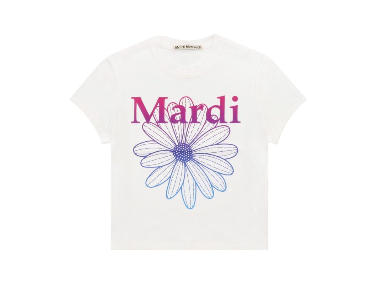 Mardi Mercredi Cropped T-Shirt Flowermardi Gradation White