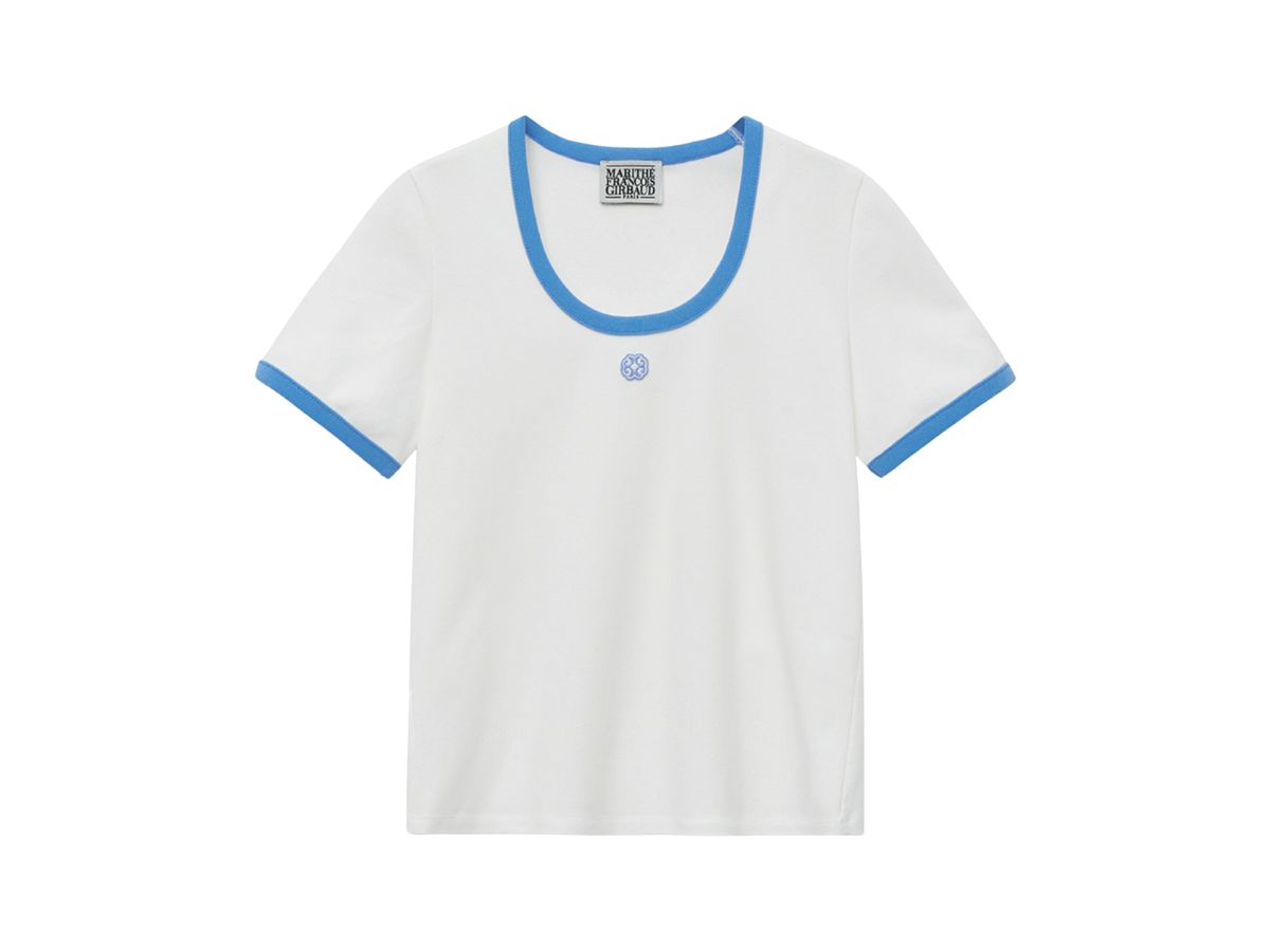 Tシャツ・カットソー Marithe + Francois Girbaud W DEEP NECK RINGER TEE white bla Marithe Francois Girbaud Deep Neck Ringer Tee White (W)