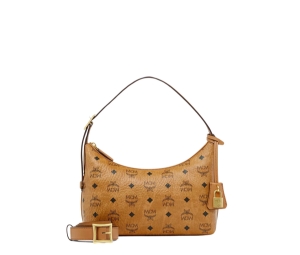 MCM Aren Hobo In Visetos Leather With 24K Gold-Plated Metal Hardware Cognac