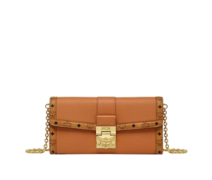 MCM Large Tracy Chain Wallet In Spanish Calf Leather With 24k Gold-Plated Metal Hardware Cognac
