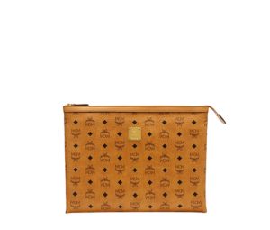 MCM Pouch In Visetos Original With With Logo Patch And Gold-Plated Hardware Cognac