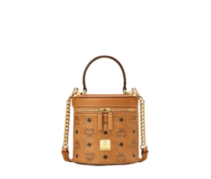 MCM Small Cylinder Crossbody In Visetos Monogram Coated Canvas With 24k Gold-Plated Hardware Cognac