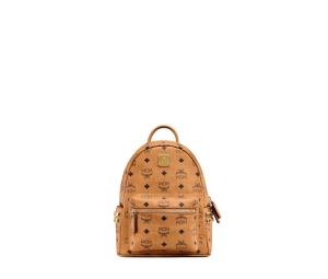 MCM Stark Side Studs Backpack In Visetos Coated Canvas With 24k Gold-plated Hardware Cognac