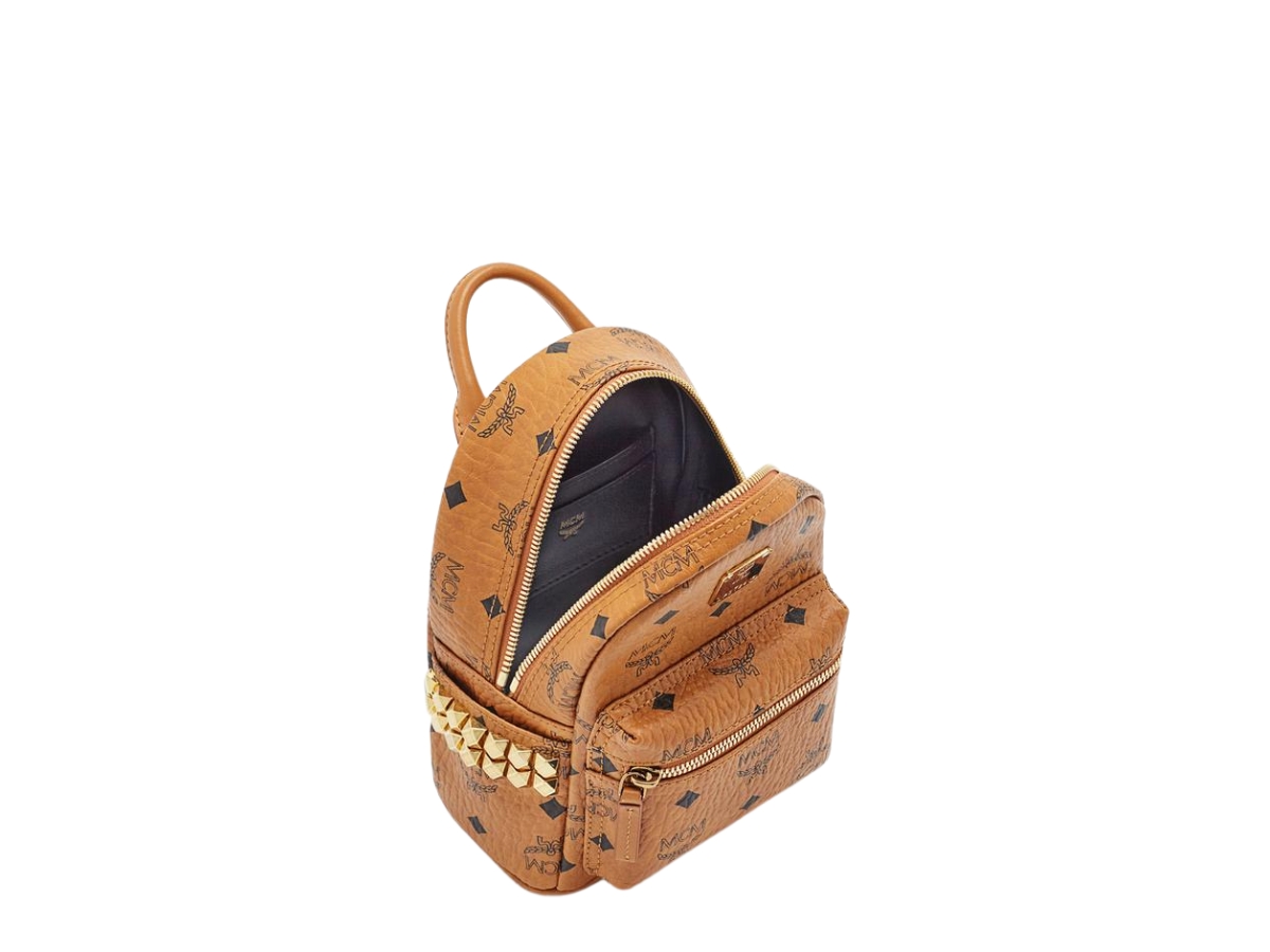 Mcm Stark Side Studs Bebe Boo Backpack In Visetos Cognac