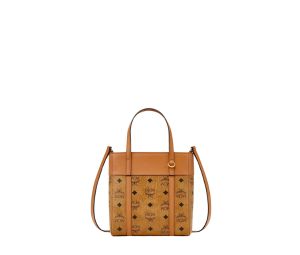 Mini Aren Top-Zip Shopper In Visetos Leather Mix With 24K Gold-Plated Metal Hardware Cognac