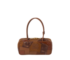 Miu Miu Arcadie Leather Patchwork Bag With Gold-Tone Hardware Cognac