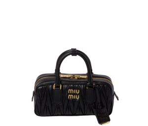 Miu Miu Arcadie Matelassé Nappa Leather Bag With Metal Lettering Logo And Gold-Tone Hardware Black