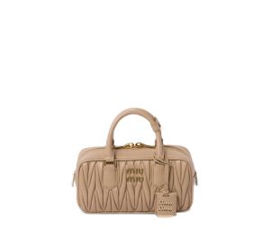 Buy Miu Miu Arcadie Matelassé Nappa Leather Bag With Metal Lettering Logo And Gold-Tone Hardware Sand Beige at Sasom – Authentic and Ready to Ship