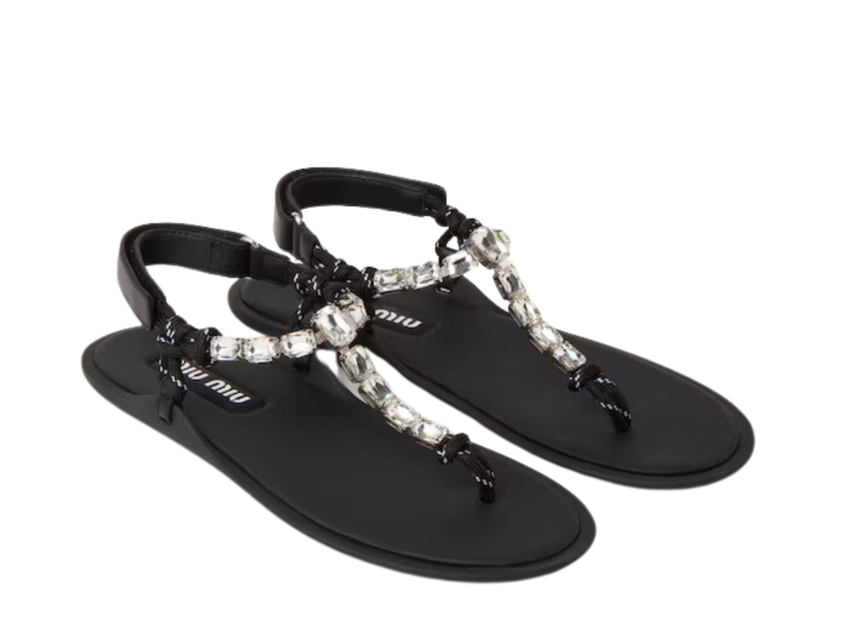 Miu Miu Cotton Cord Thong Sandals In Upper With Jeweled