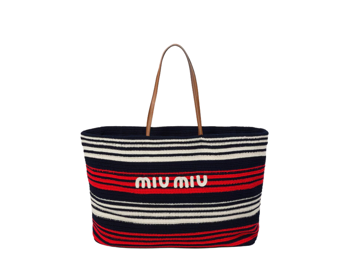Miu Miu Crochet Tote Bag With Embroidered Logo Blue-Red-White